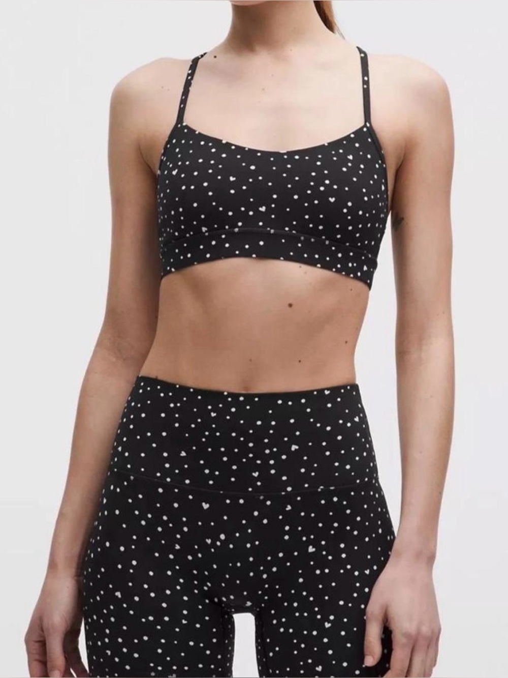 Lululemon SET Scatter Dot Heart Black  White Flow Y Bra Align Leggings Sz 4 / 6